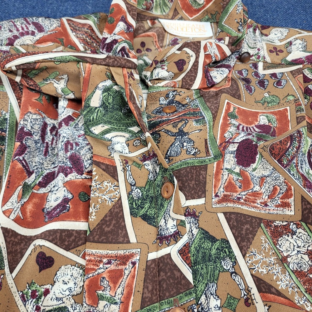 Sophisticates by Pendleton Playing Card Print Blouse Brown Green Vintage Size 10 - Picture 8 of 14